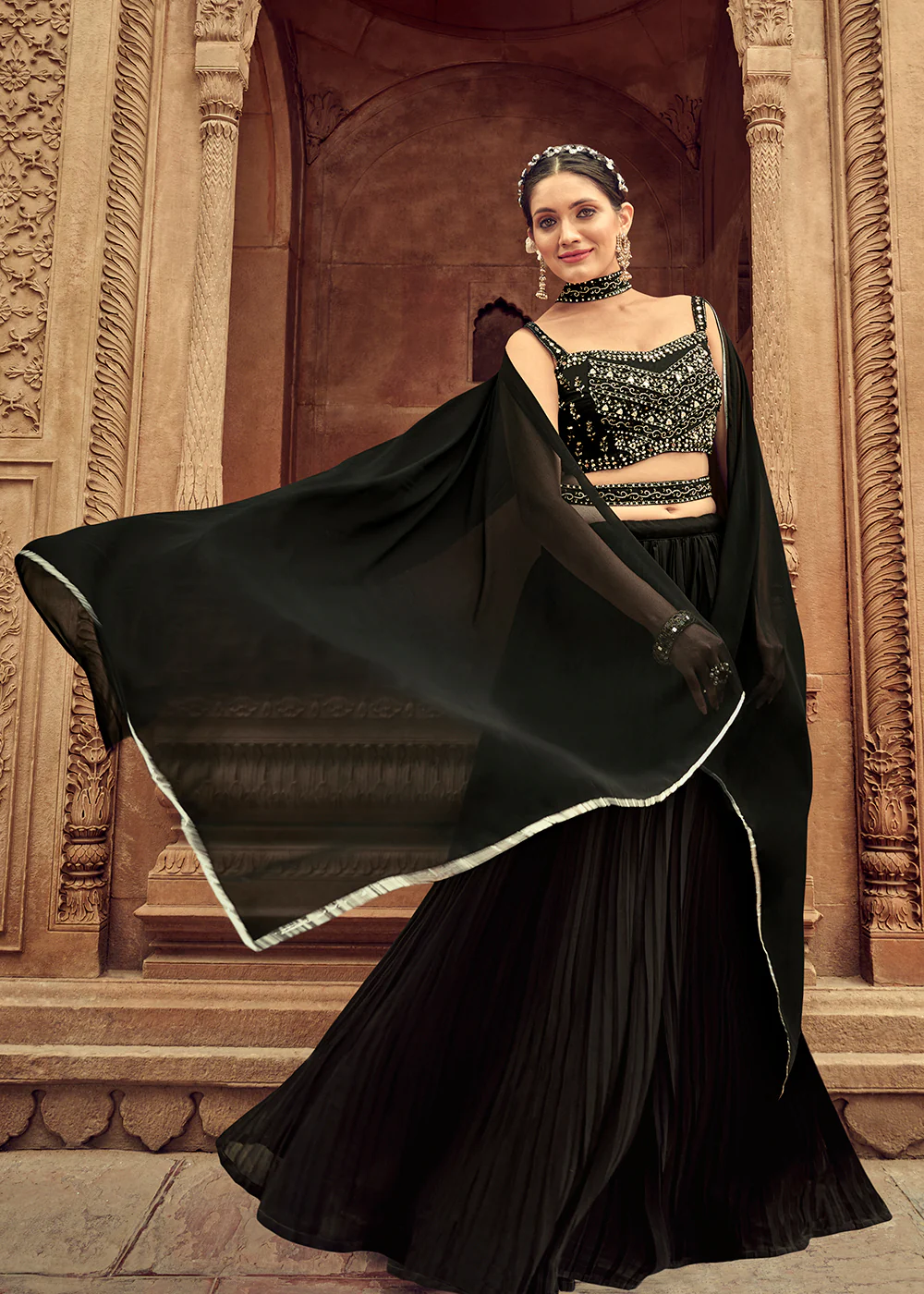 Enticing Black Georgette Function Style Lehenga Choli - Image 3