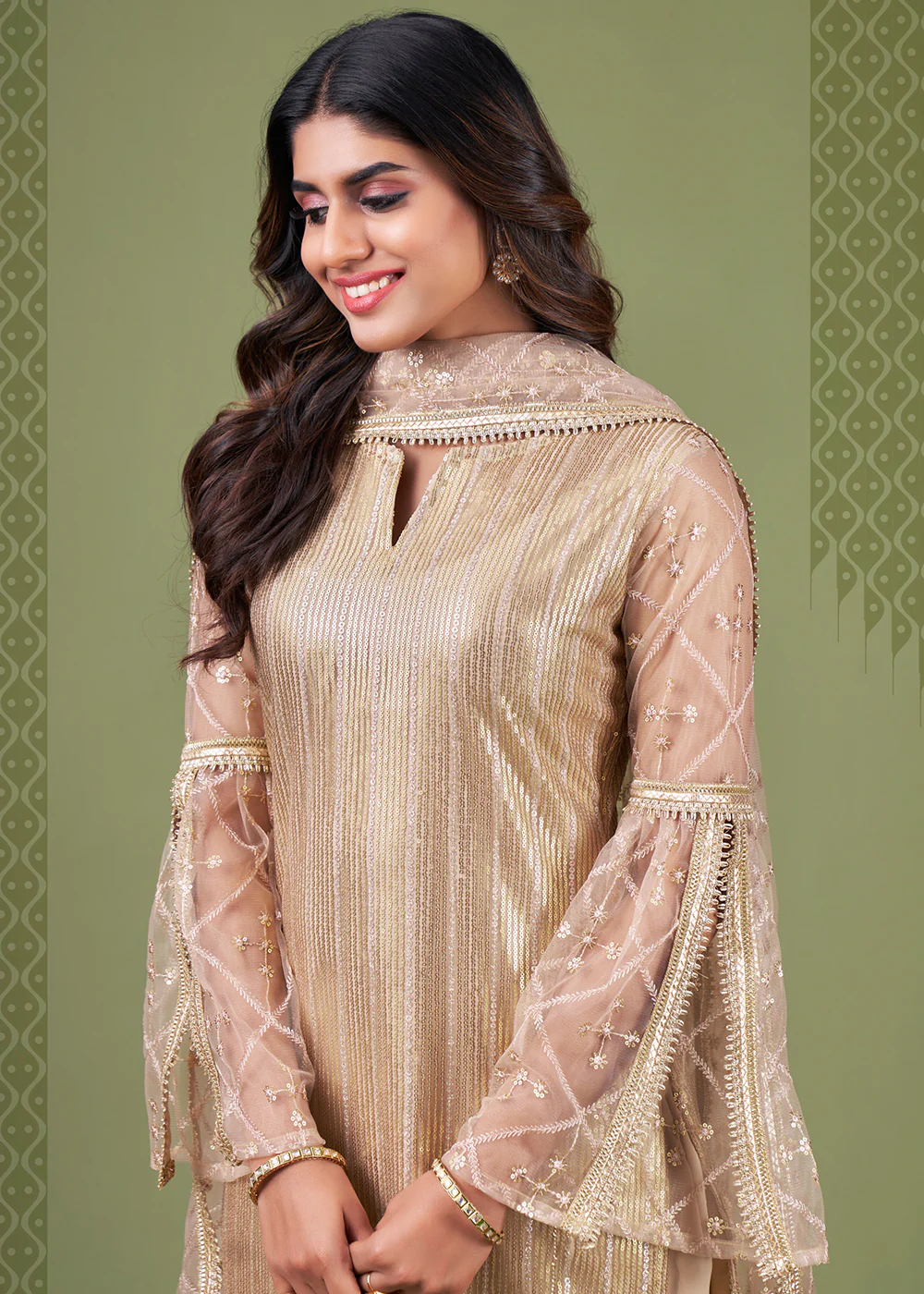 Enticing Chicko Beige Tone to Tone Embroidered Salwar Kameez - Image 2
