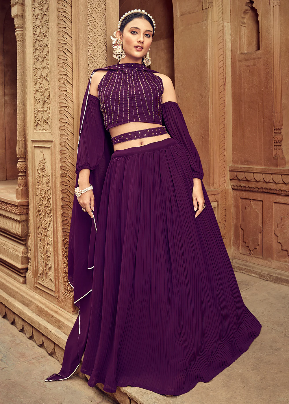 Enticing Purple Georgette Function Style Lehenga Choli
