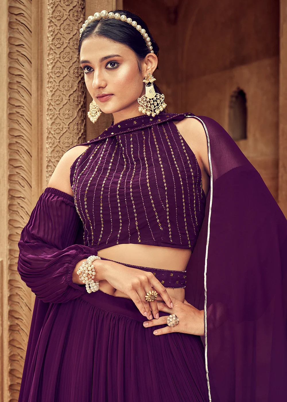 Enticing Purple Georgette Function Style Lehenga Choli - Image 2