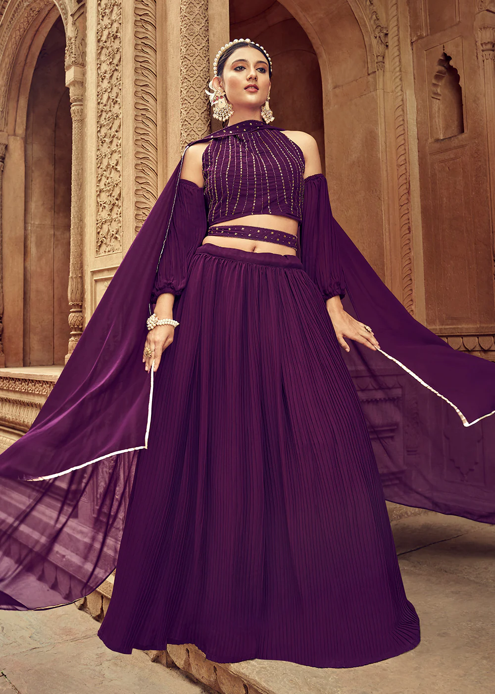 Enticing Purple Georgette Function Style Lehenga Choli - Image 3