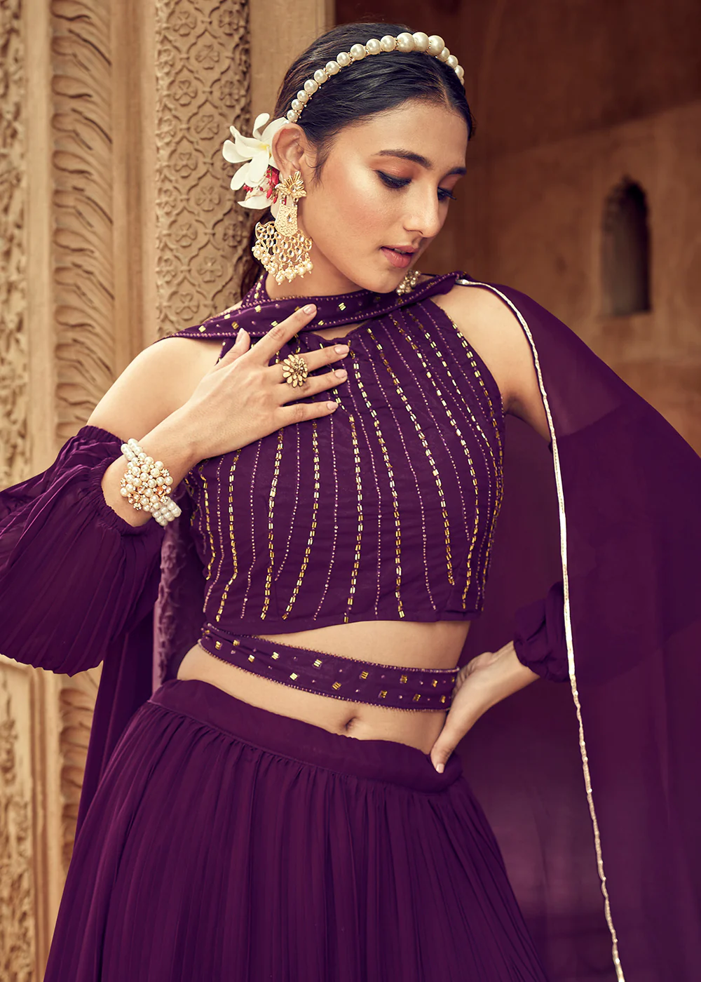 Enticing Purple Georgette Function Style Lehenga Choli - Image 4
