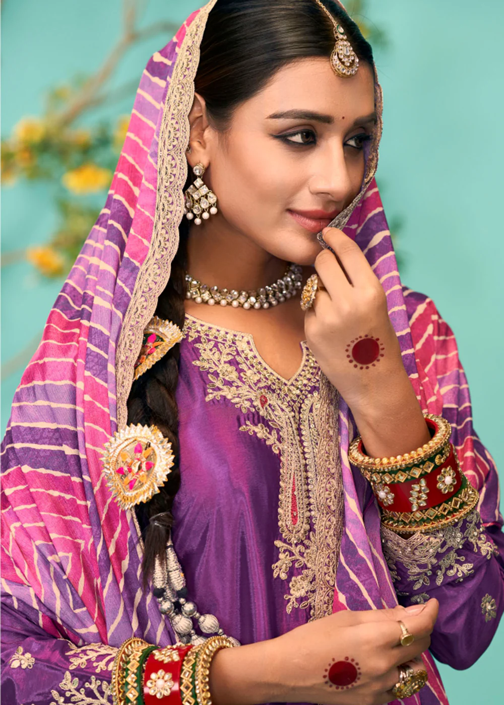 Enticing Purple Heavy Chinnon Tulip Style Dhoti Suit - Image 2
