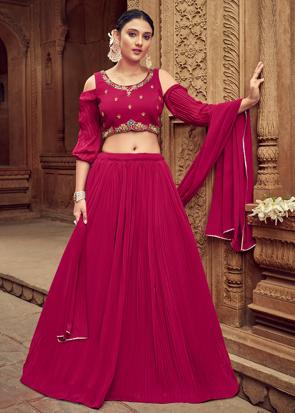 Enticing Rani Pink Georgette Function Style Lehenga Choli