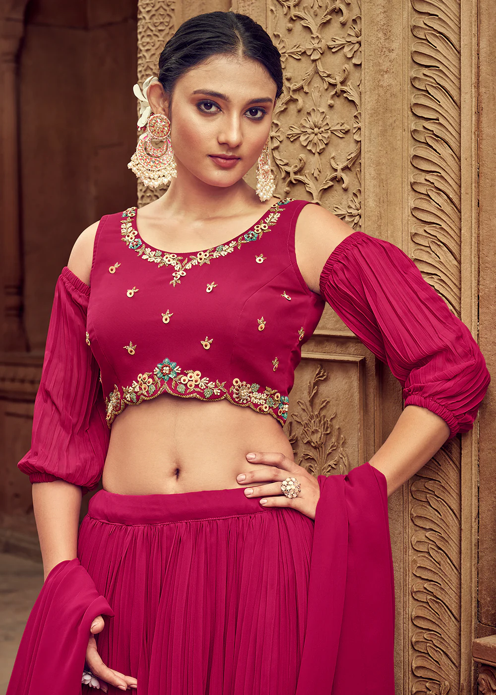Enticing Rani Pink Georgette Function Style Lehenga Choli - Image 2