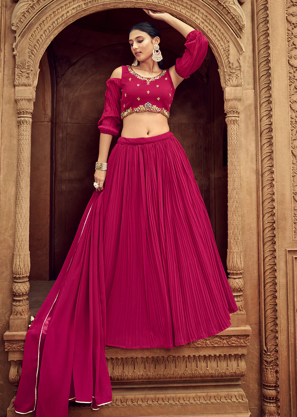 Enticing Rani Pink Georgette Function Style Lehenga Choli - Image 3