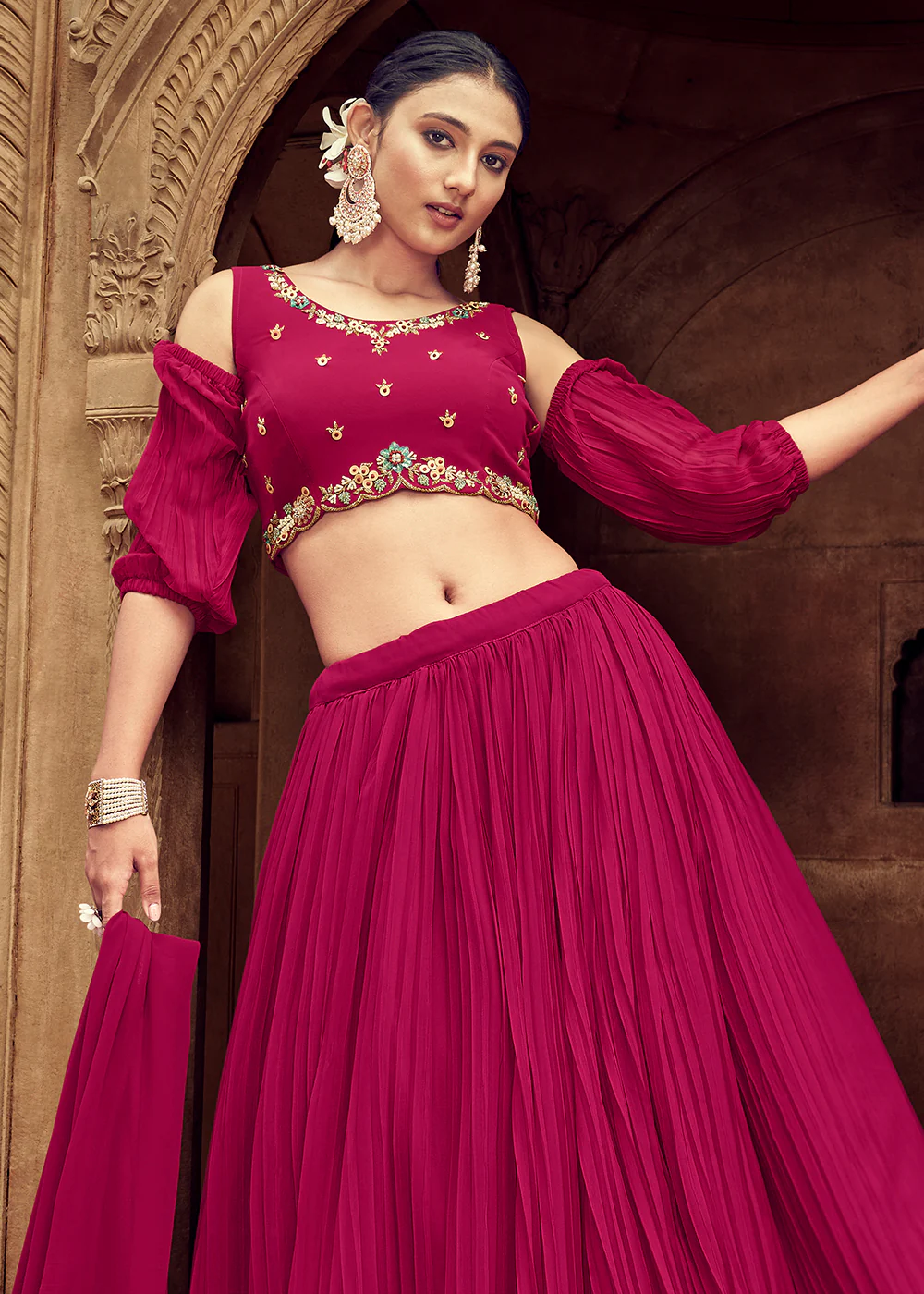 Enticing Rani Pink Georgette Function Style Lehenga Choli - Image 4
