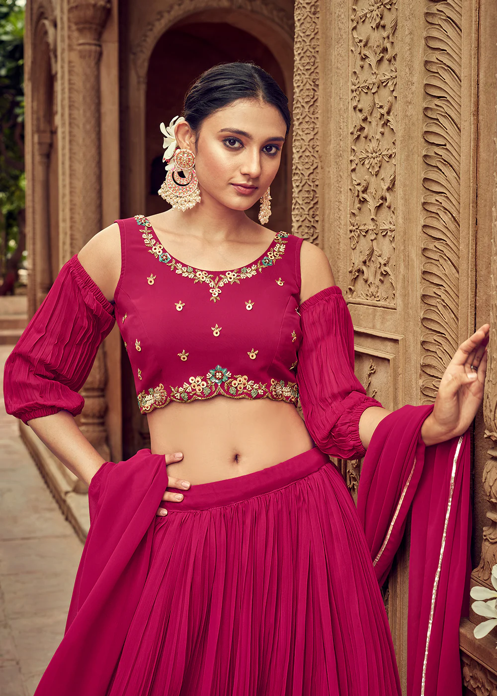 Enticing Rani Pink Georgette Function Style Lehenga Choli - Image 5