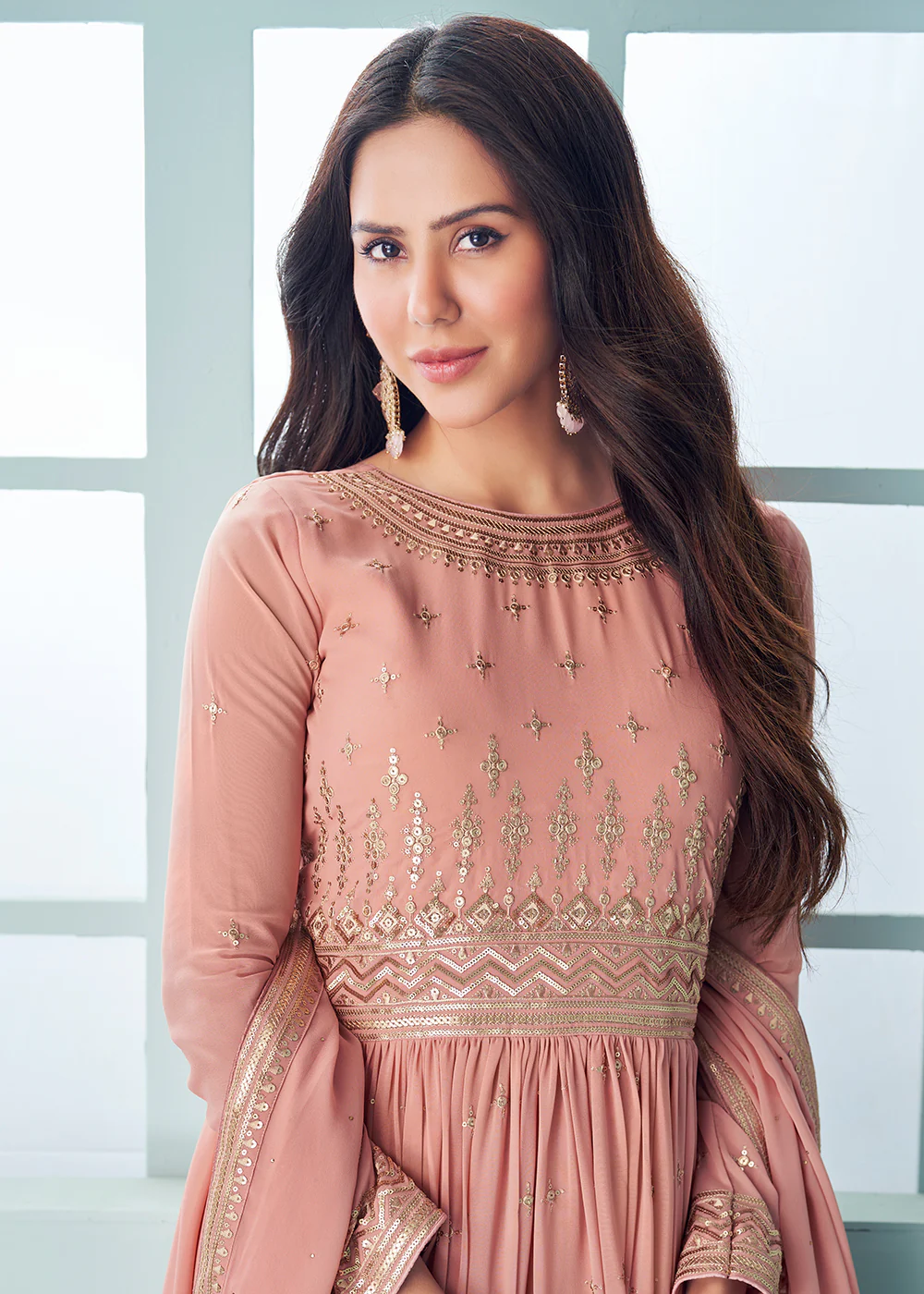 Enticing Rose Pink Wedding Wear Designer Anarkali Suit - Image 3