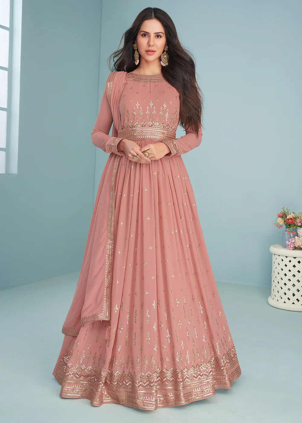 Enticing Rose Pink Wedding Wear Designer Anarkali Suit - Image 4