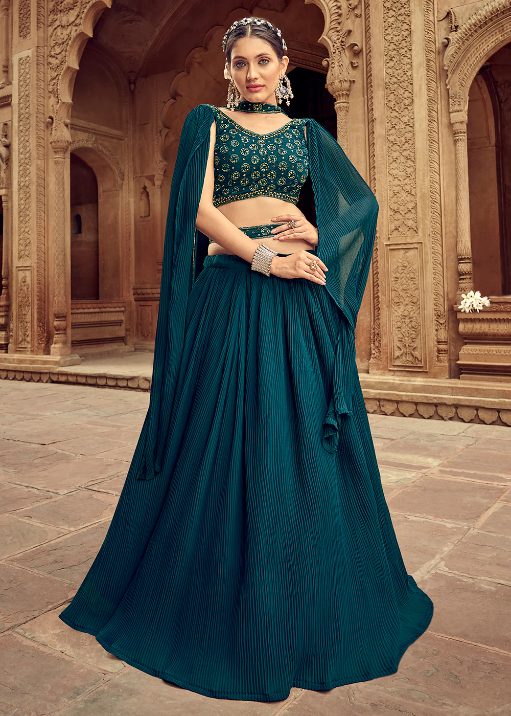Enticing Teal Georgette Function Style Lehenga Choli