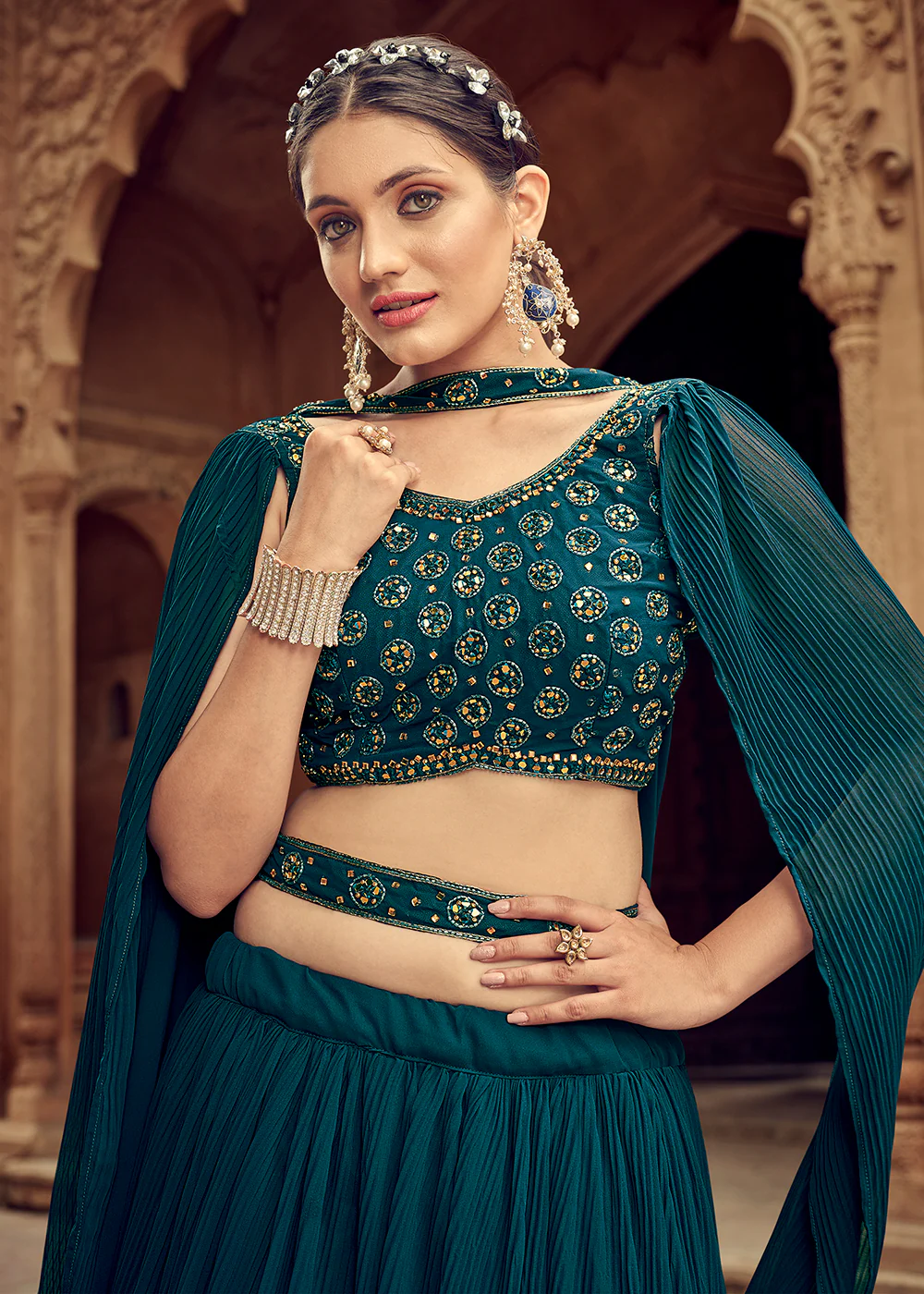 Enticing Teal Georgette Function Style Lehenga Choli - Image 2