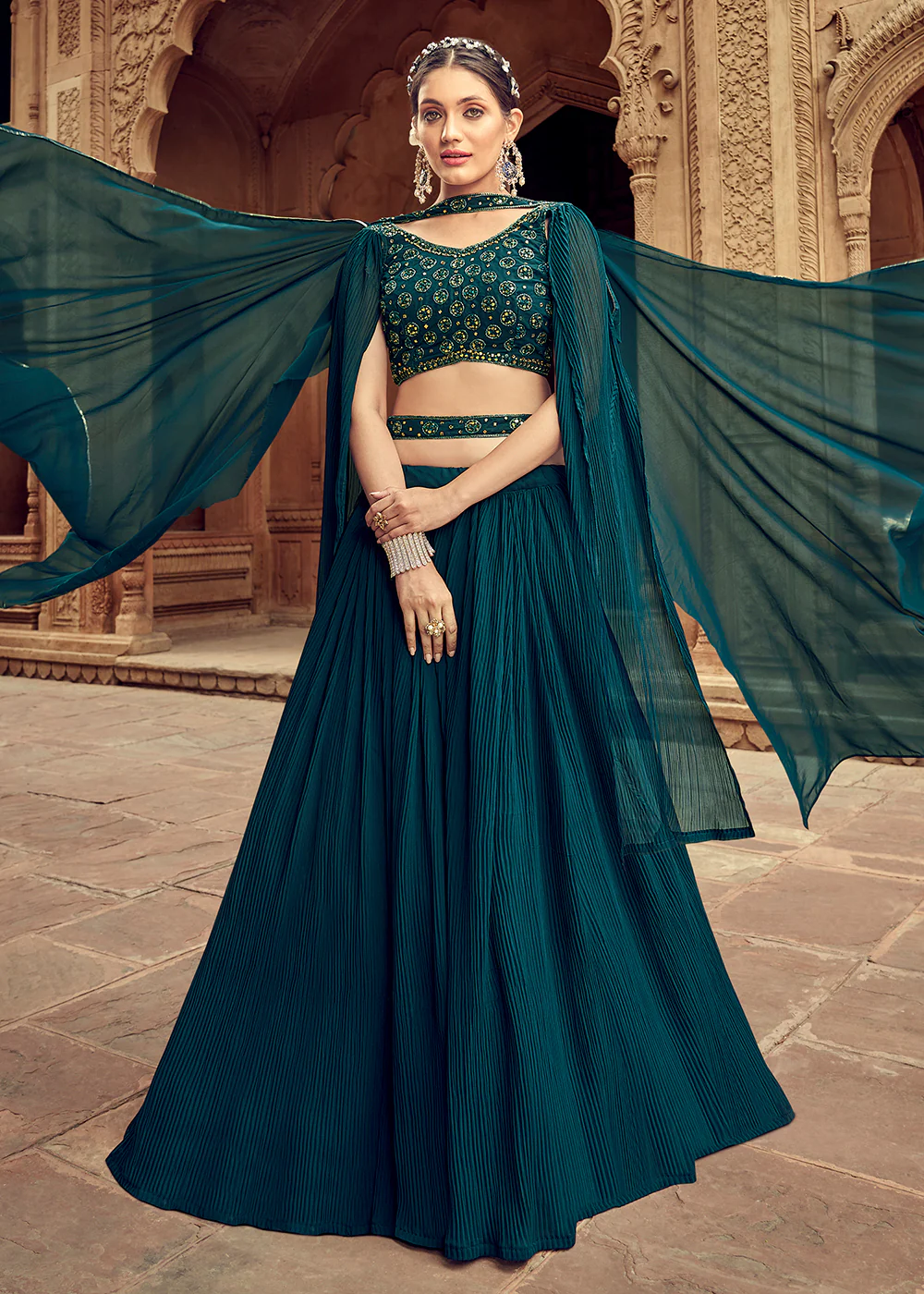 Enticing Teal Georgette Function Style Lehenga Choli - Image 3
