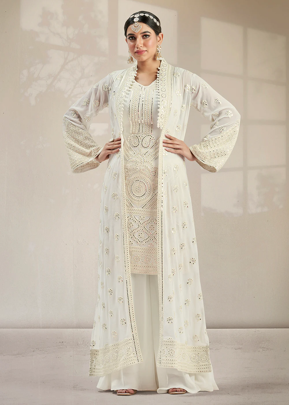 Excellent Party Style Malta White Jacket Style Palazzo Suit