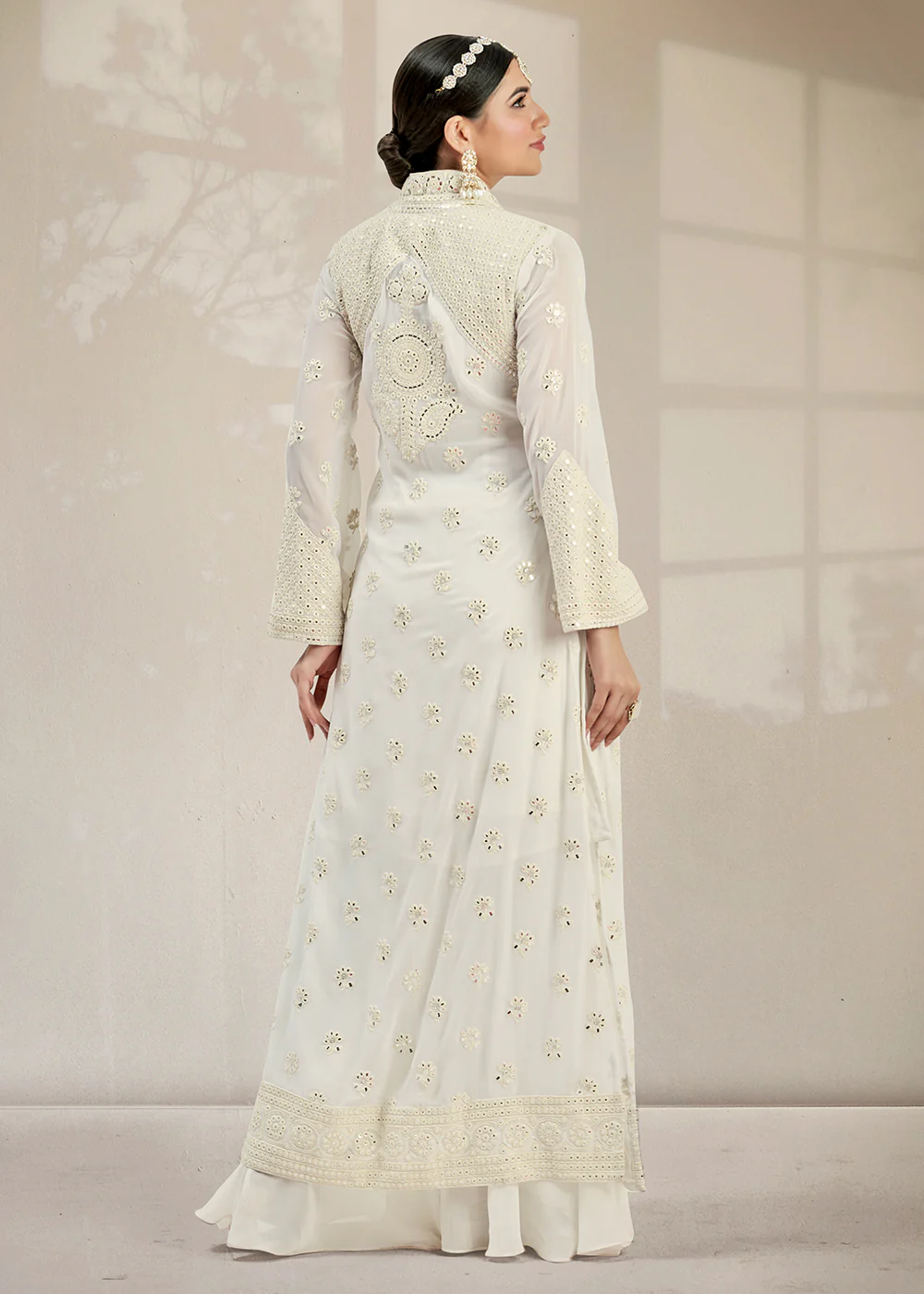 Excellent Party Style Malta White Jacket Style Palazzo Suit - Image 3