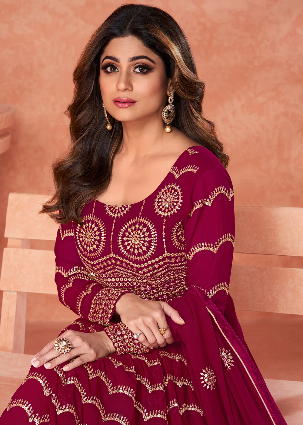 Excellent Ruby Pink Heavy Designer Anarkali Gown - Image 2