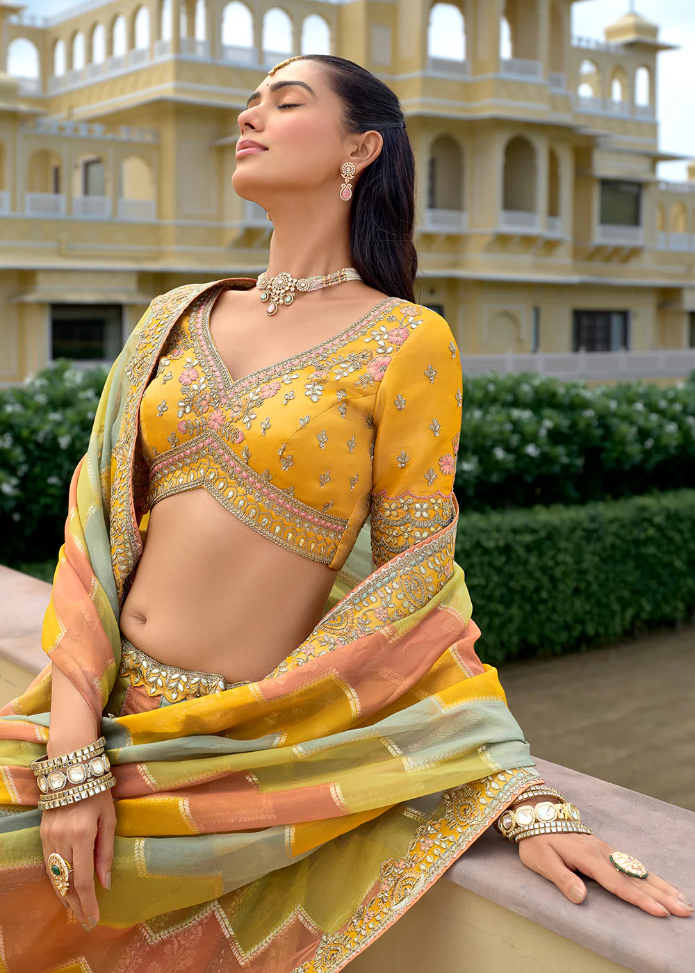 Exclusive Multi Yellow Silk Bridal Designer Lehenga Choli - Image 2