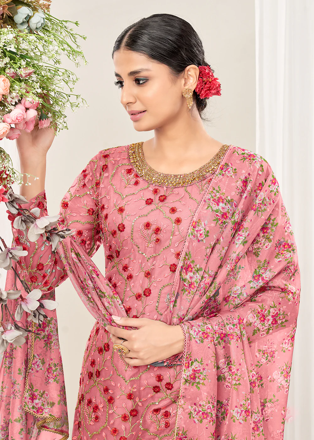 Exclusive Pink Festive Look Net Patiala Salwar Suit - Image 2
