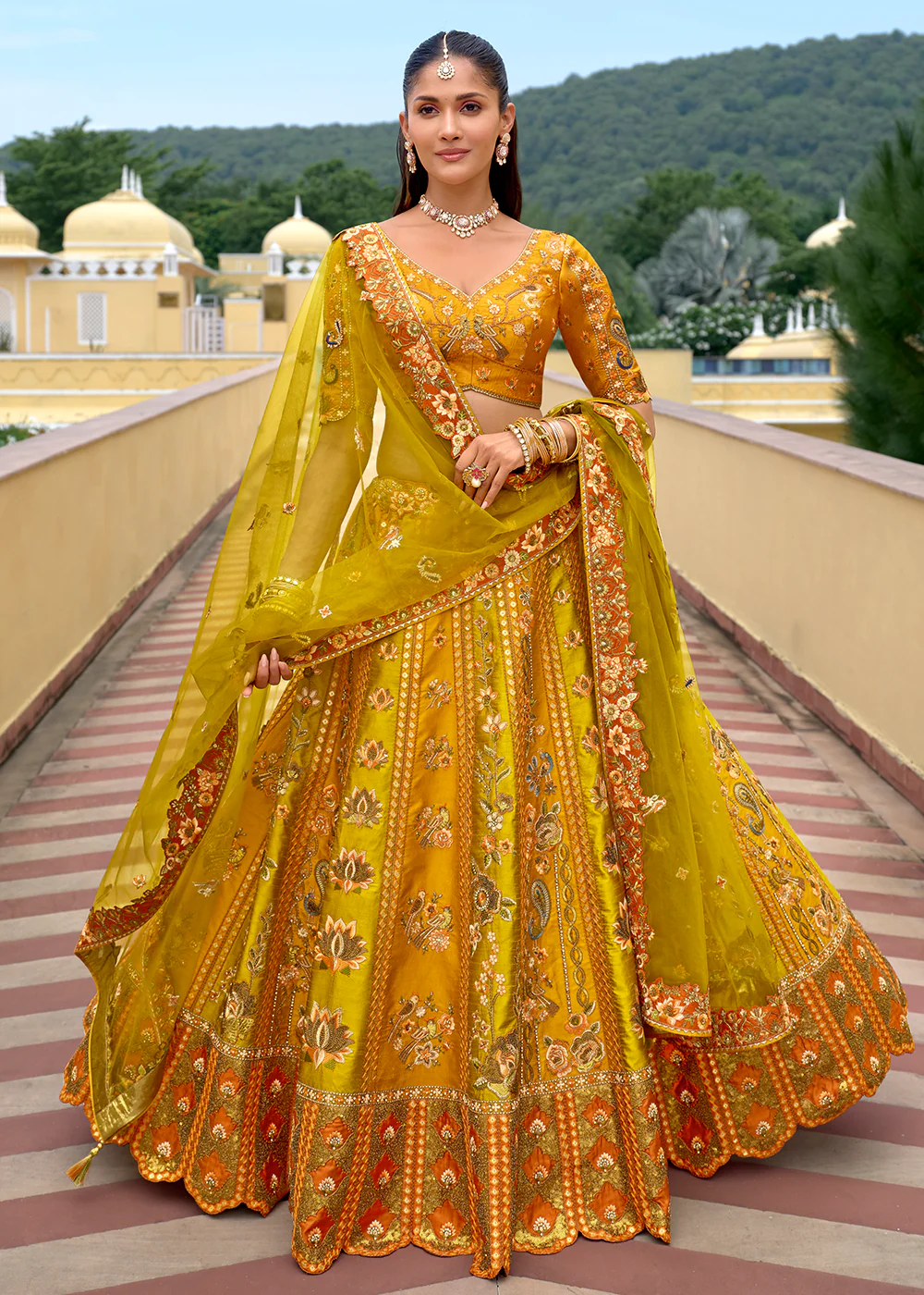 Exclusive Yellow Silk Bridal Designer Lehenga Choli