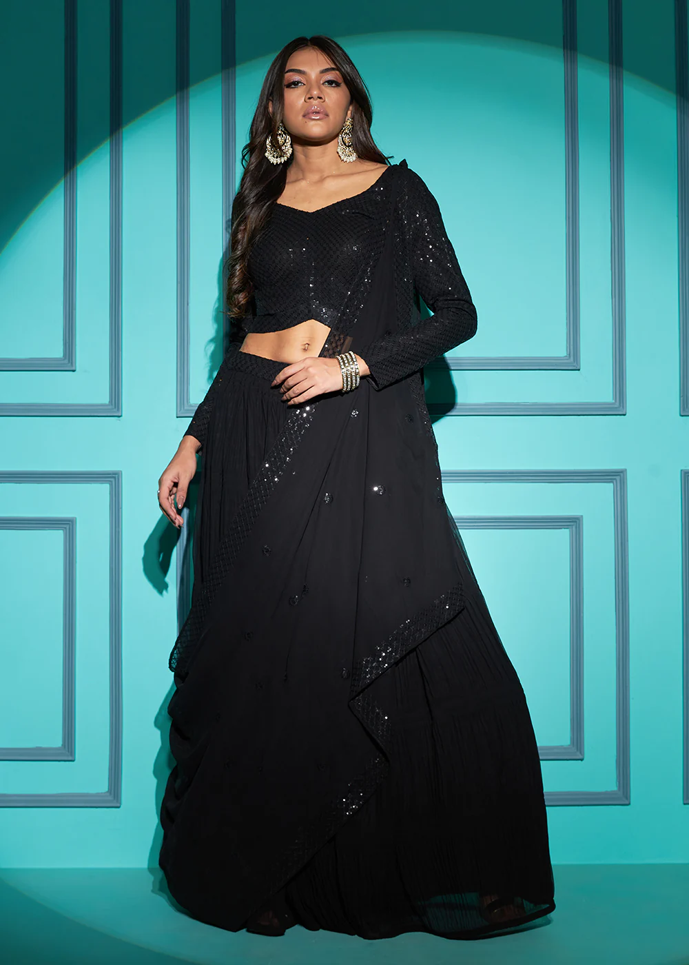 Exquisite Black Georgette Wedding Party Lehenga Choli - Image 3