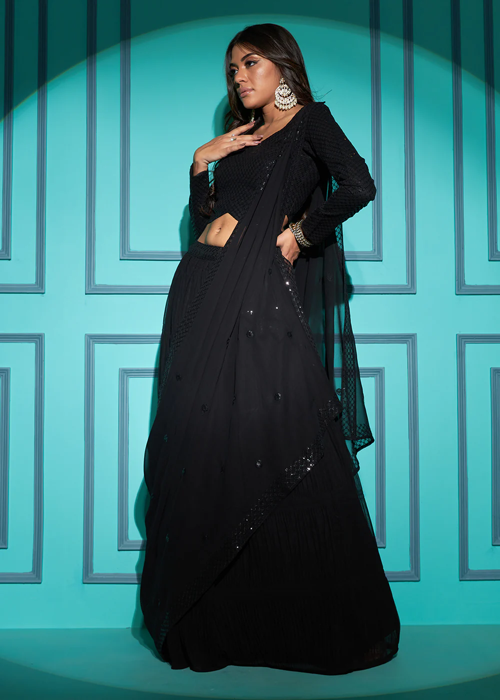 Exquisite Black Georgette Wedding Party Lehenga Choli - Image 4