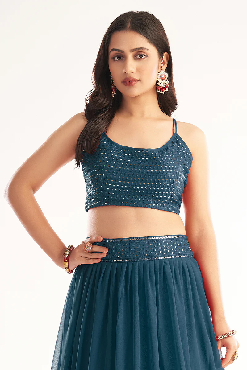 Exquisite Blue Ruffle Style Georgette Festive Lehenga Choli - Image 4