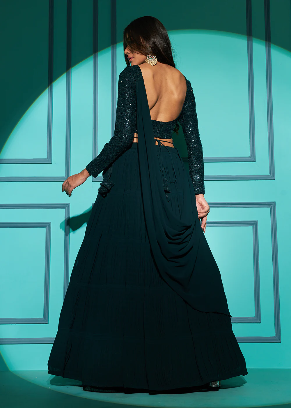 Exquisite Dark Green Georgette Wedding Party Lehenga Choli - Image 7