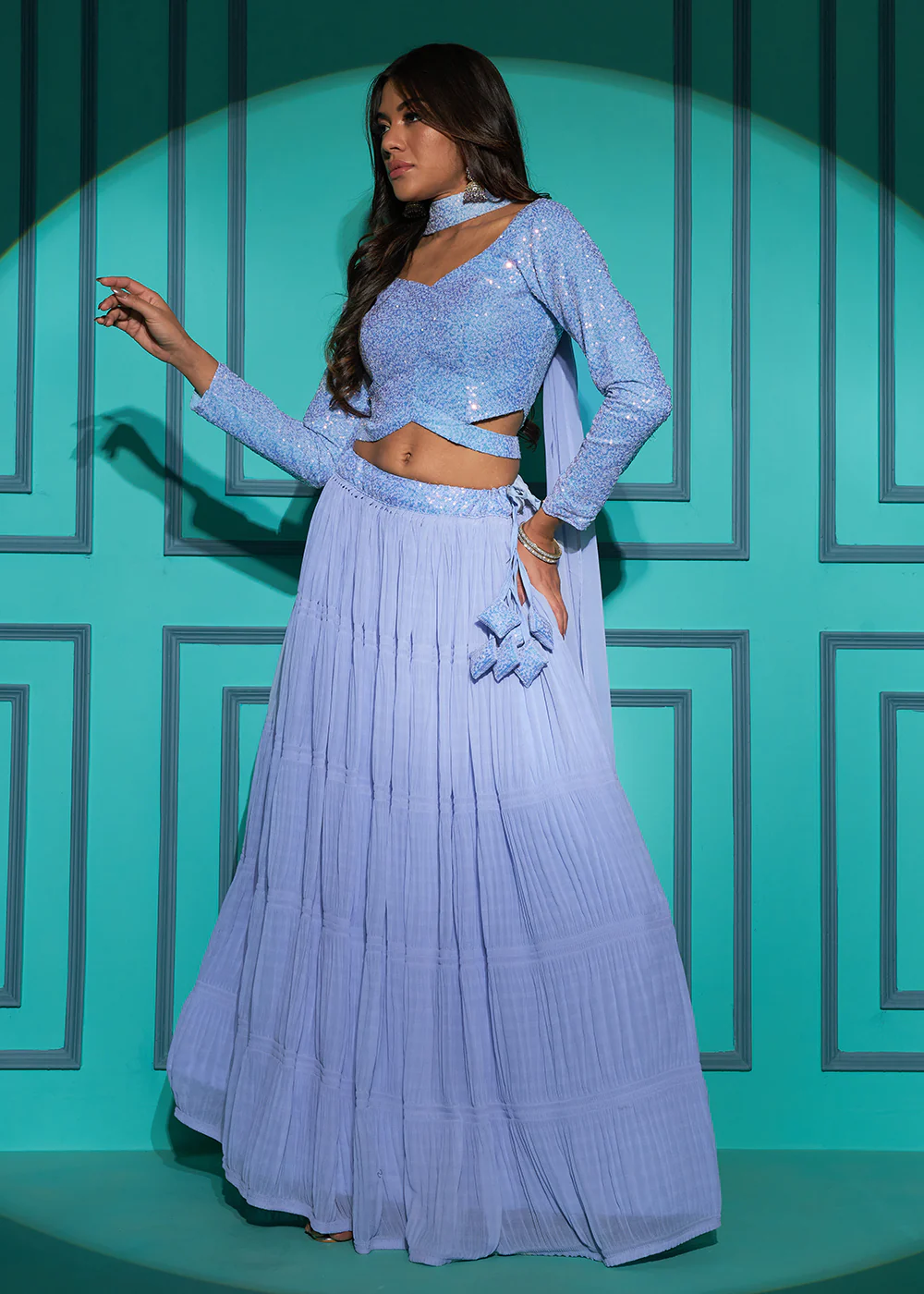 Exquisite Dusty Blue Georgette Wedding Party Lehenga Choli - Image 4
