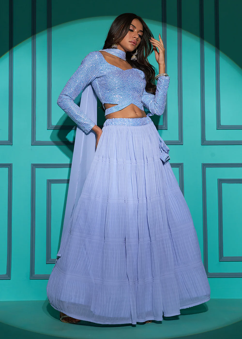 Exquisite Dusty Blue Georgette Wedding Party Lehenga Choli - Image 5