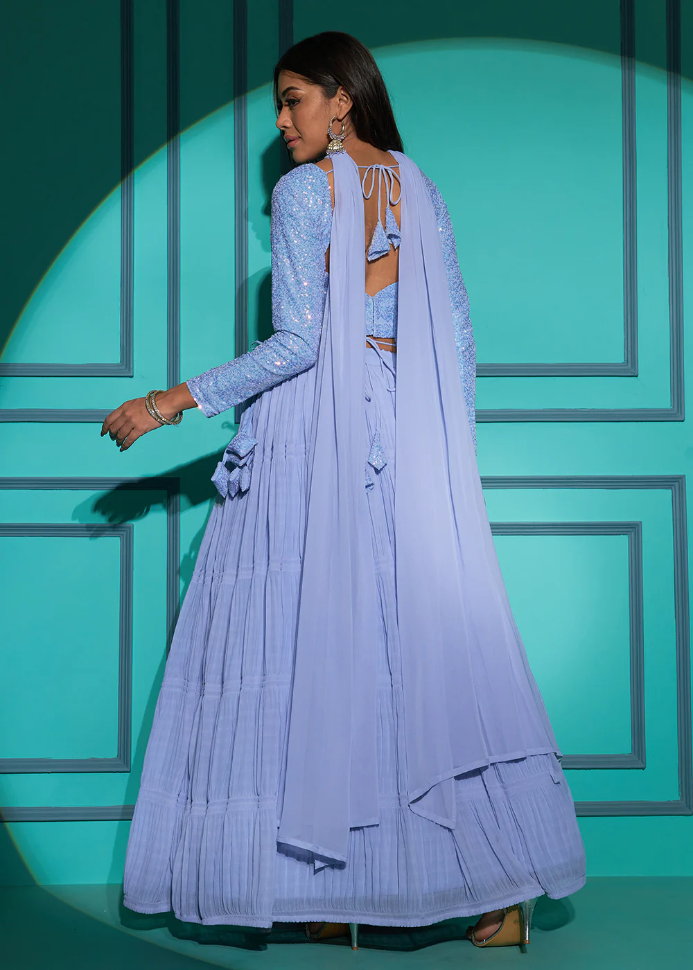 Exquisite Dusty Blue Georgette Wedding Party Lehenga Choli - Image 7
