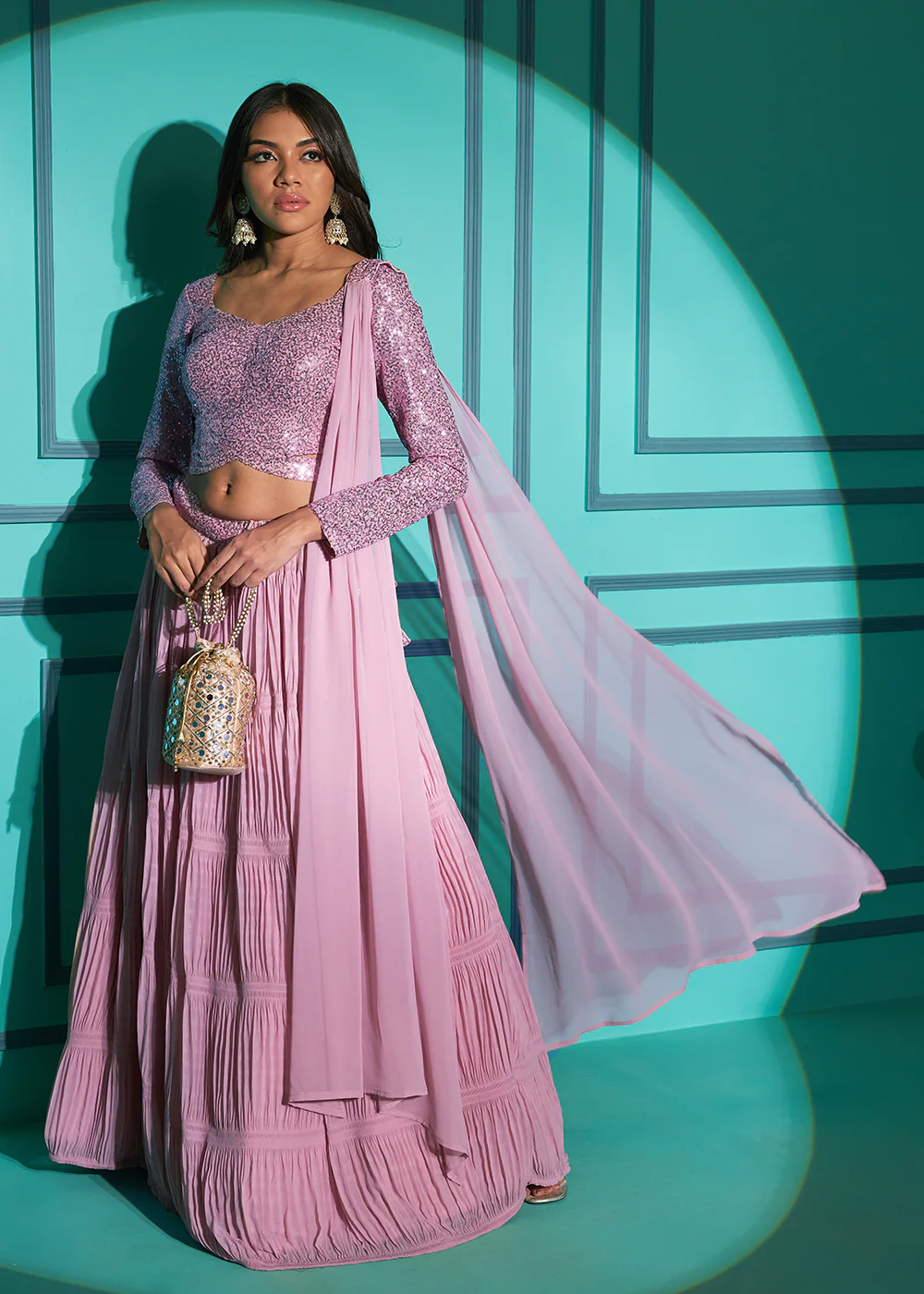 Exquisite Dusty Pink Georgette Wedding Party Lehenga Choli - Image 4