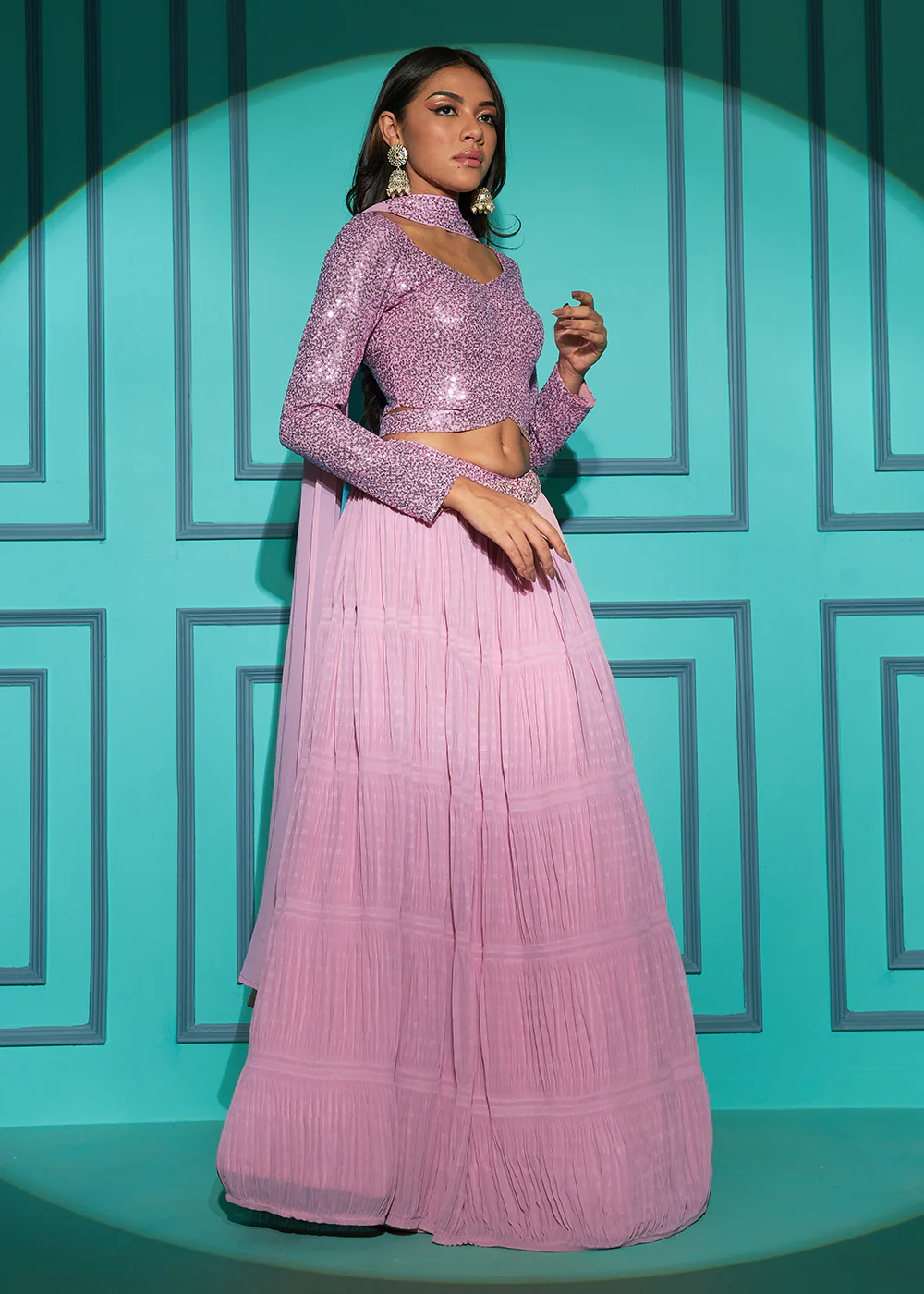 Exquisite Dusty Pink Georgette Wedding Party Lehenga Choli - Image 5