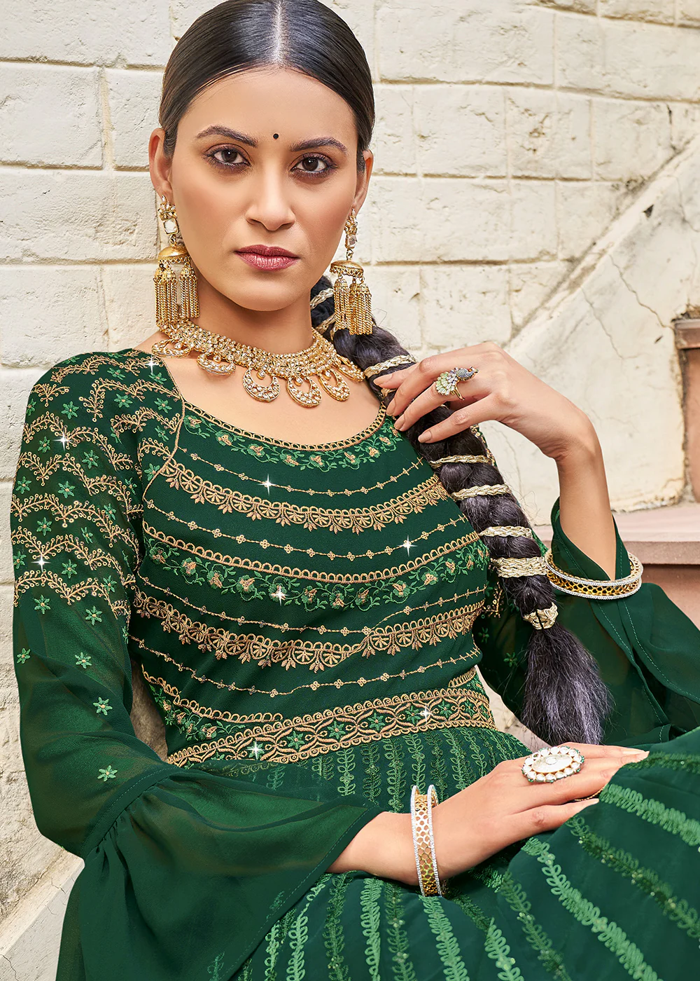 Exquisite Green Georgette Fabric Wedding Wear Anarkali Suit - Image 2