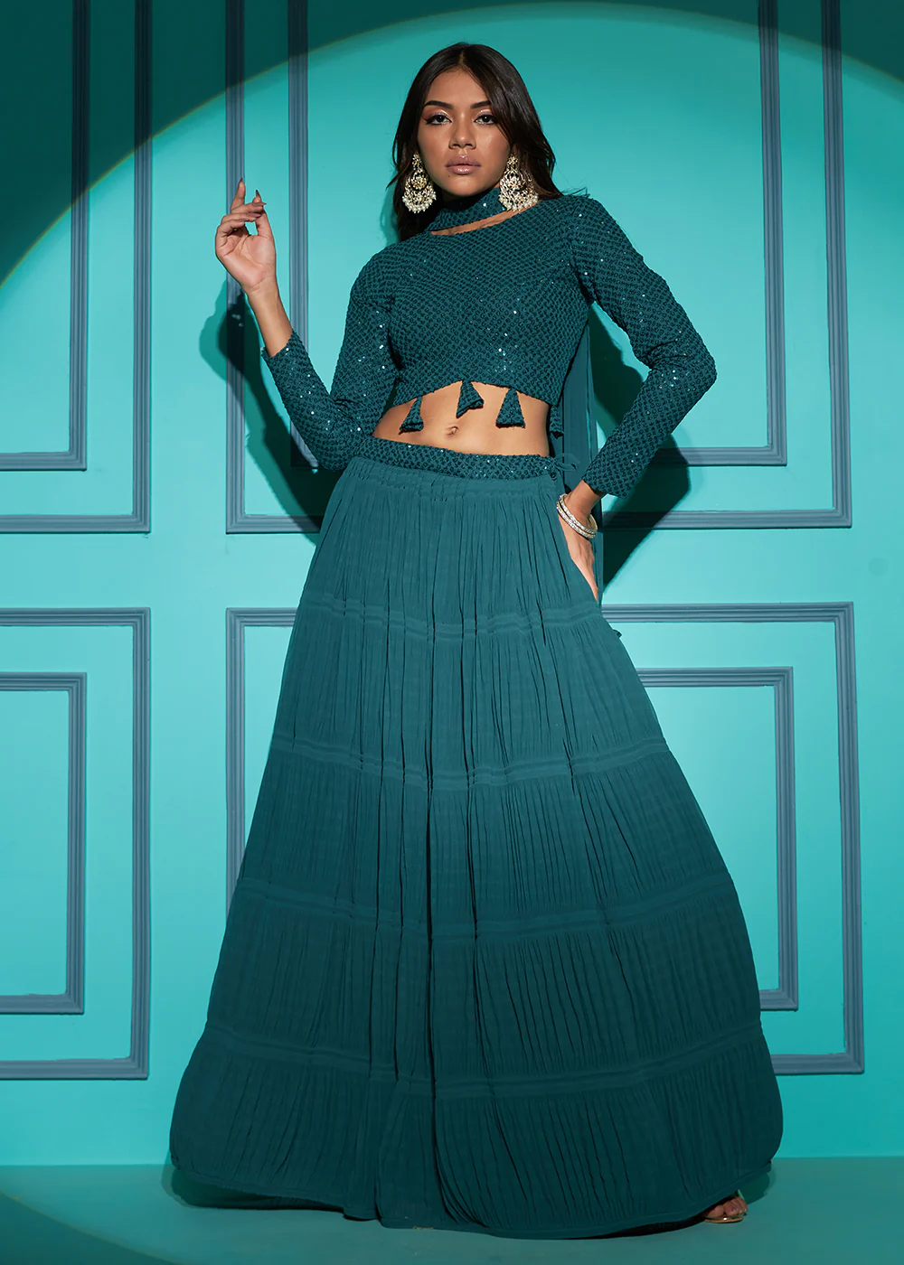 Exquisite Green Georgette Wedding Party Lehenga Choli - Image 3