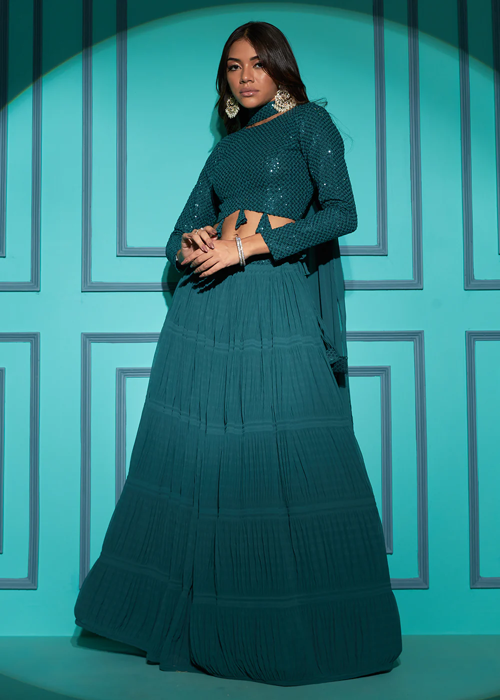 Exquisite Green Georgette Wedding Party Lehenga Choli - Image 4