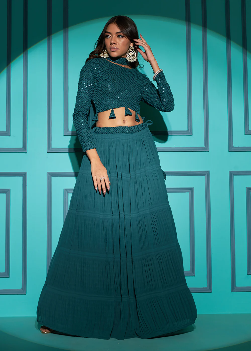 Exquisite Green Georgette Wedding Party Lehenga Choli - Image 5
