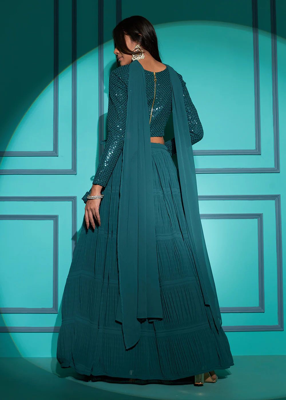 Exquisite Green Georgette Wedding Party Lehenga Choli - Image 6