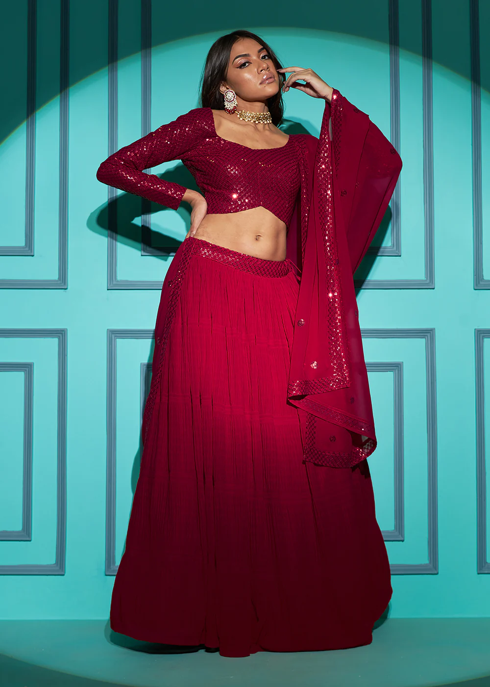 Exquisite Red Georgette Wedding Party Lehenga Choli - Image 5