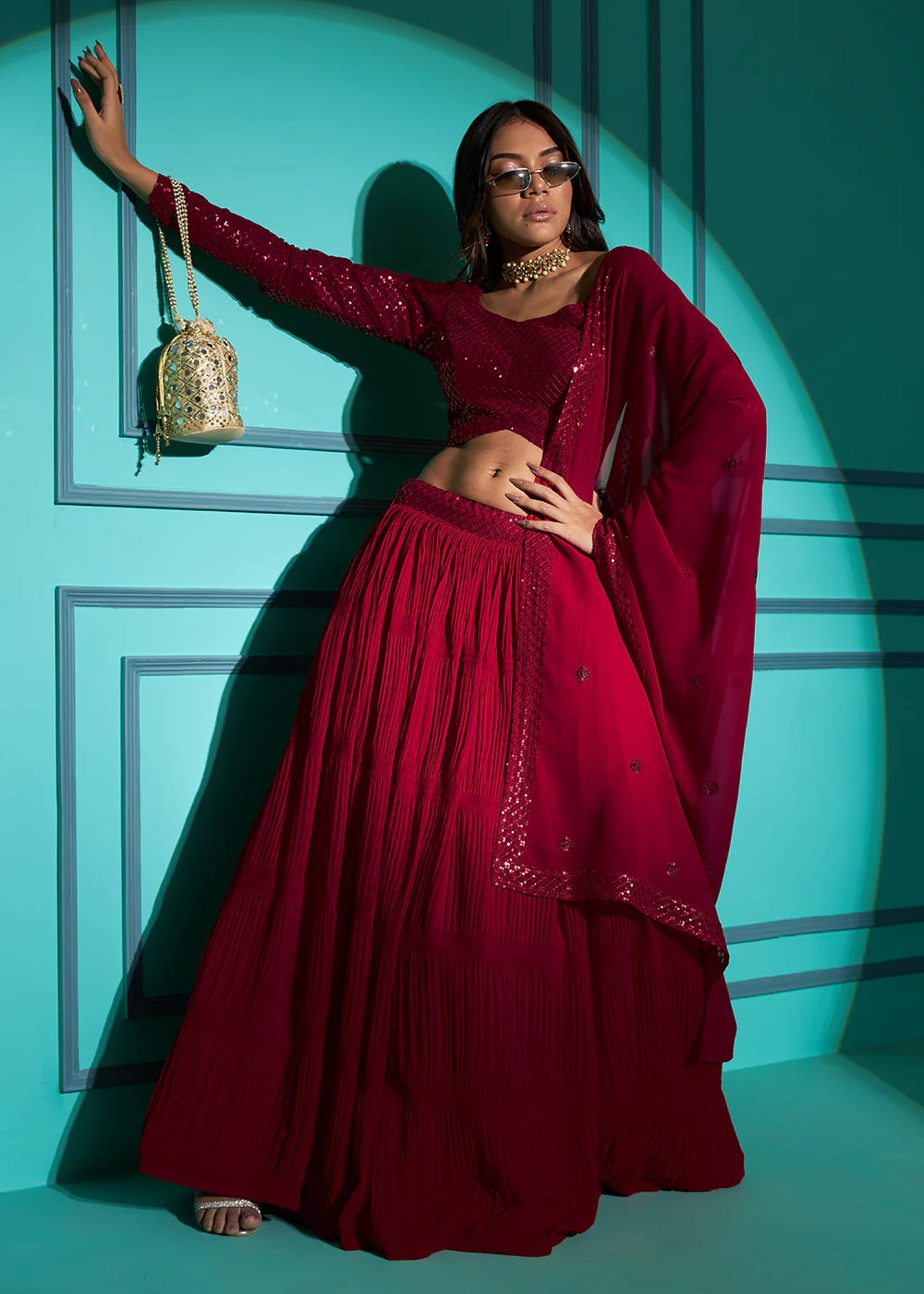 Exquisite Red Georgette Wedding Party Lehenga Choli - Image 6