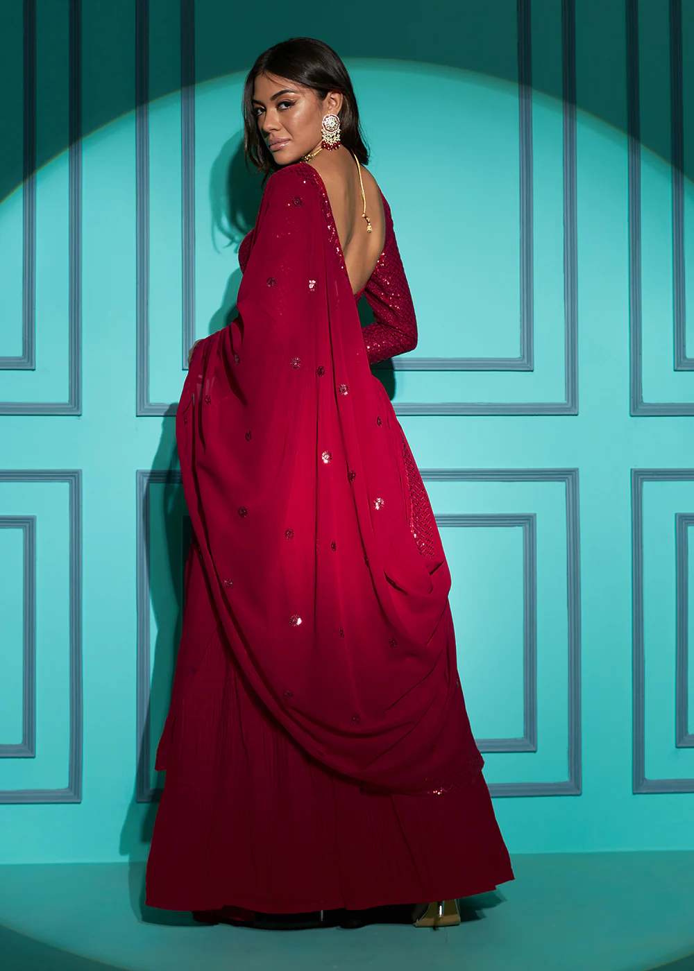 Exquisite Red Georgette Wedding Party Lehenga Choli - Image 7