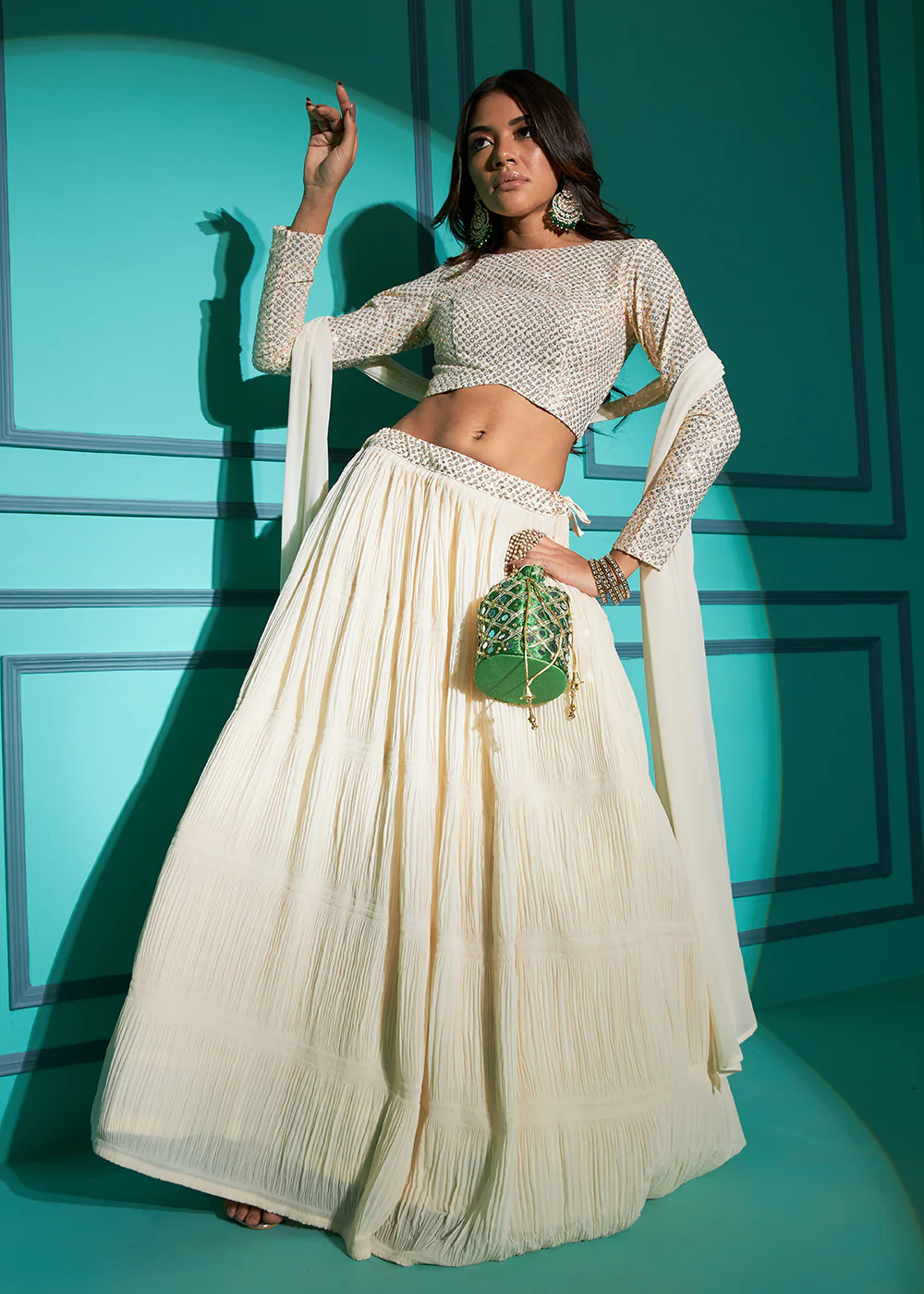 Exquisite White Georgette Wedding Party Lehenga Choli