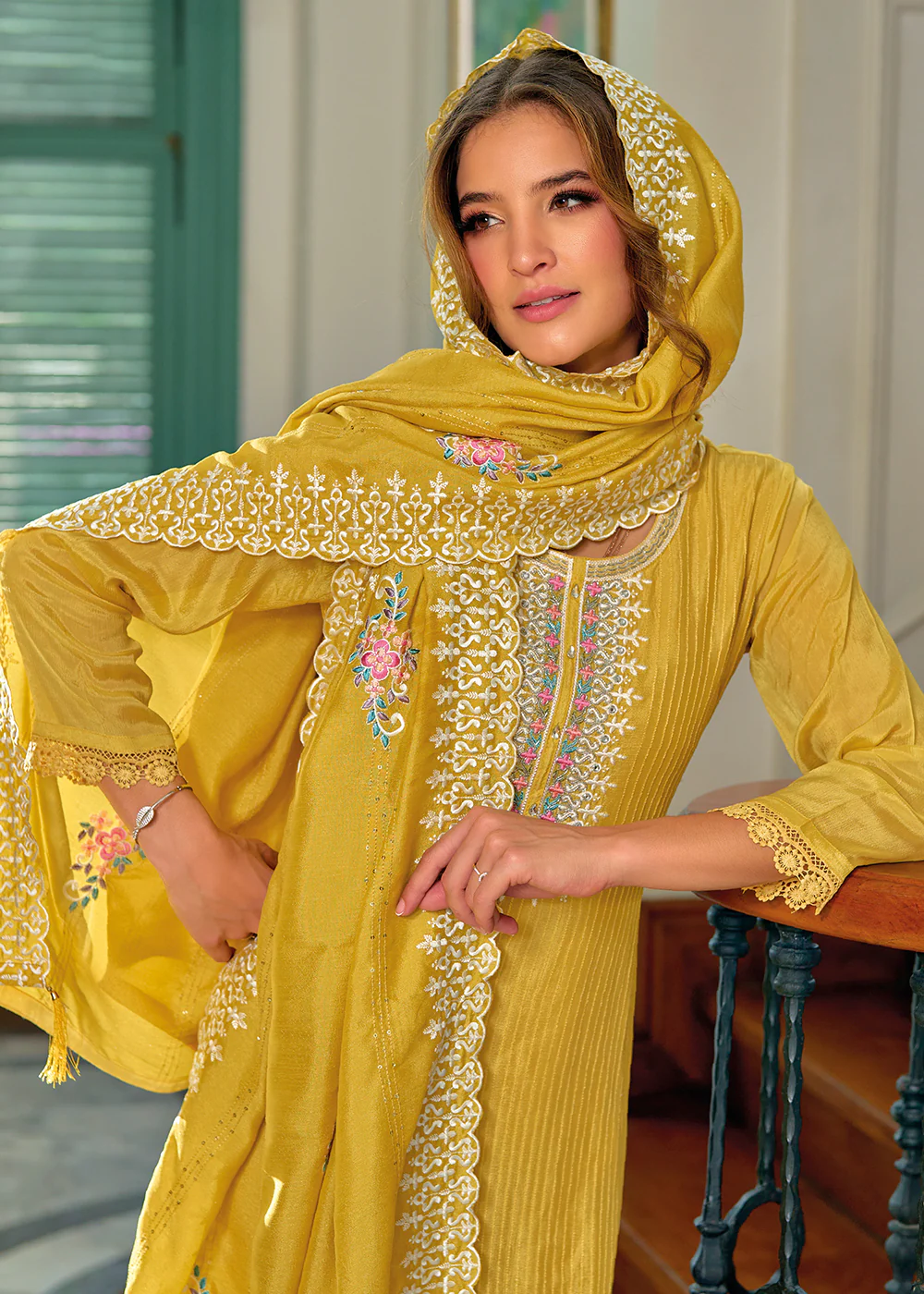 Exquisite Yellow Premium Silk Festive Wear Salwar Suit - Image 2