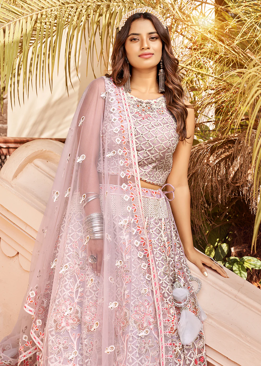 Exuberant Mauve Premium Net Designer Wedding Lehenga Choli - Image 2