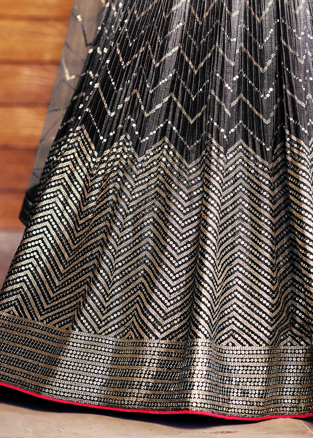 Fabulous Black Chinnon Embroidered Reception Lehenga Choli - Image 11