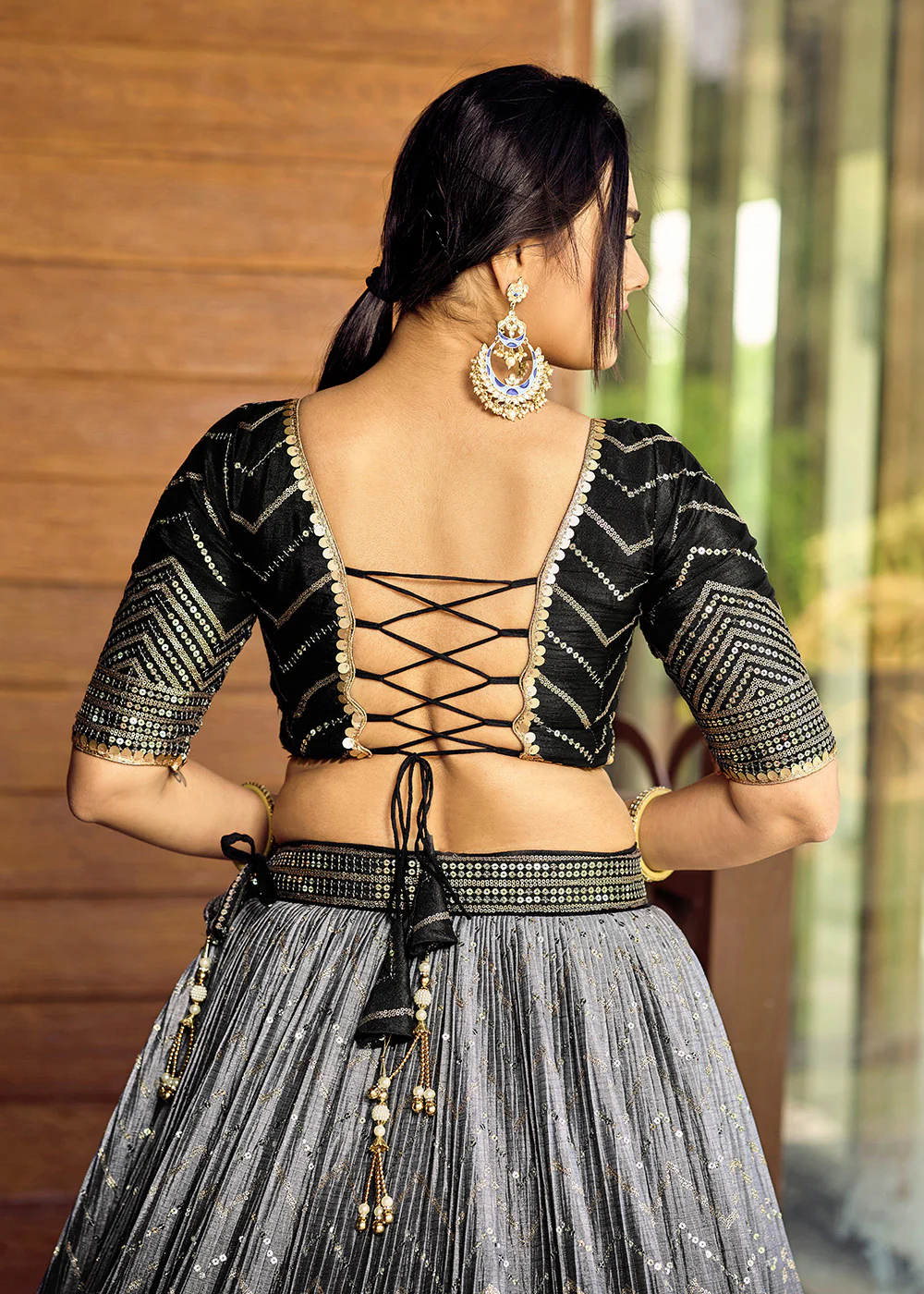 Fabulous Black Chinnon Embroidered Reception Lehenga Choli - Image 5