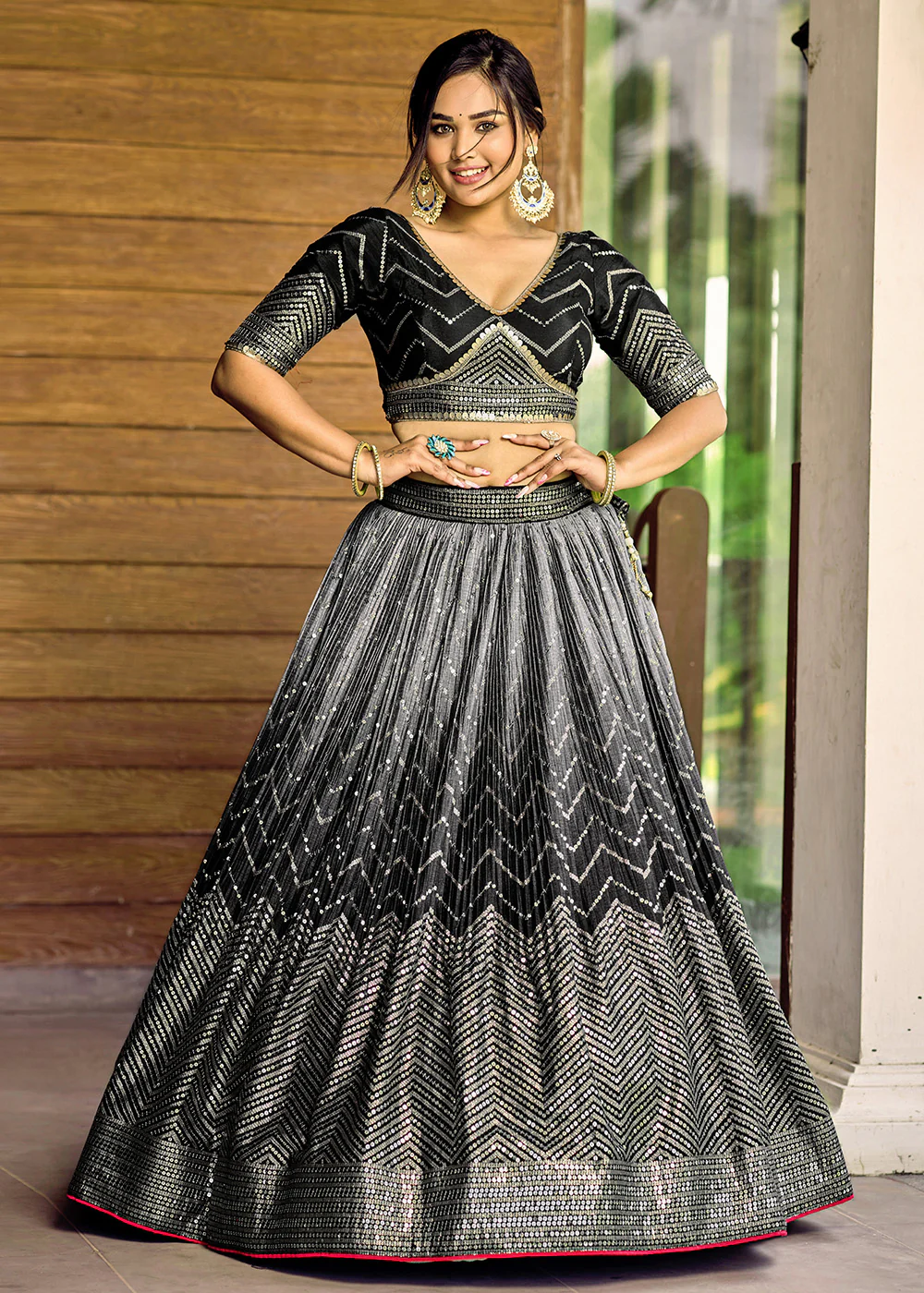 Fabulous Black Chinnon Embroidered Reception Lehenga Choli - Image 9