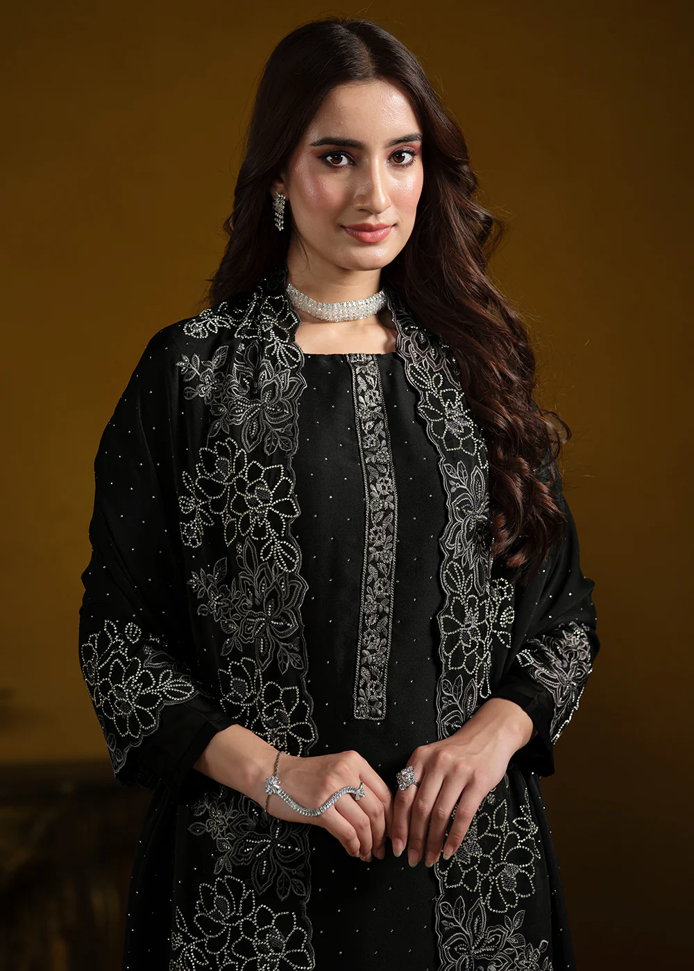 Fabulous Black Georgette Festive Pant Salwar Suit - Image 2