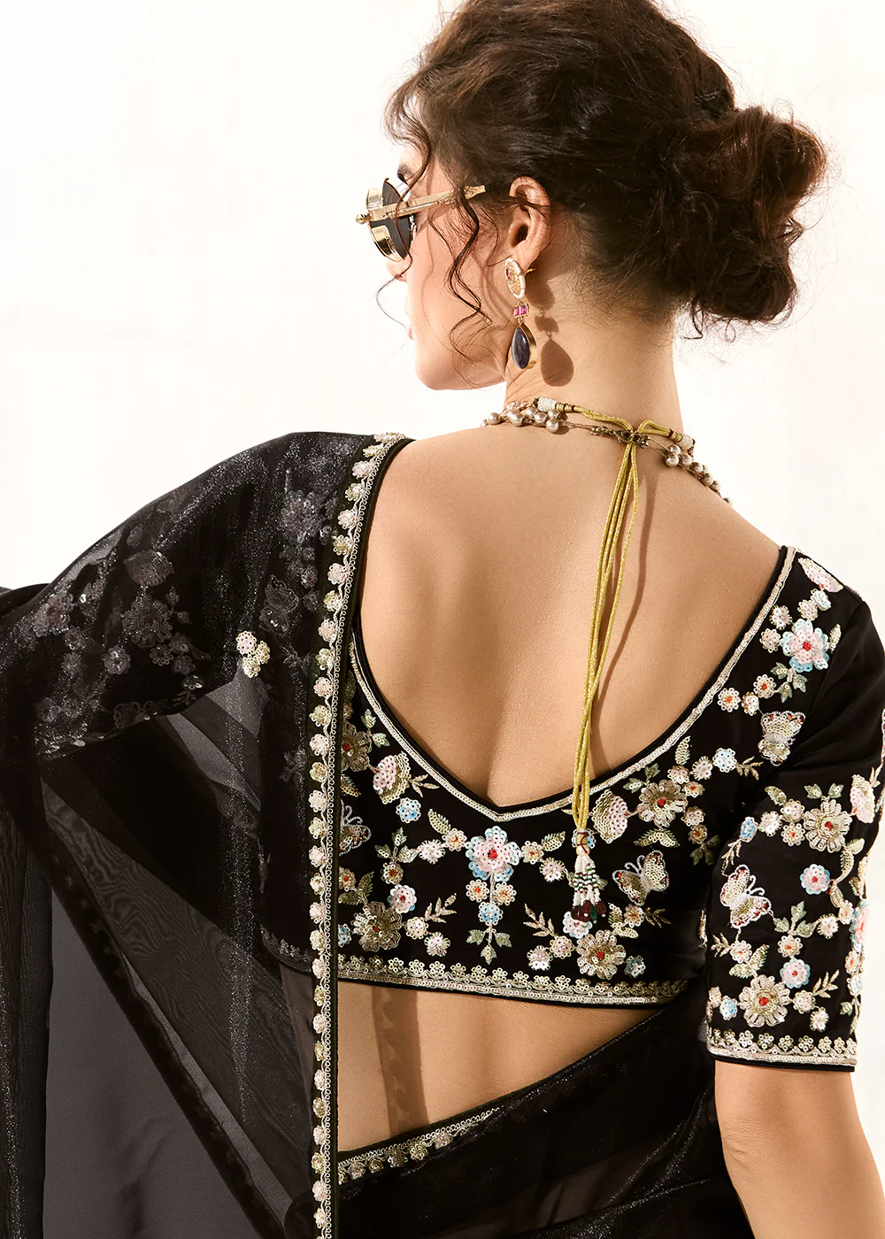 Fabulous Black Organza Tissue Embroidered Designer Saree - Image 3