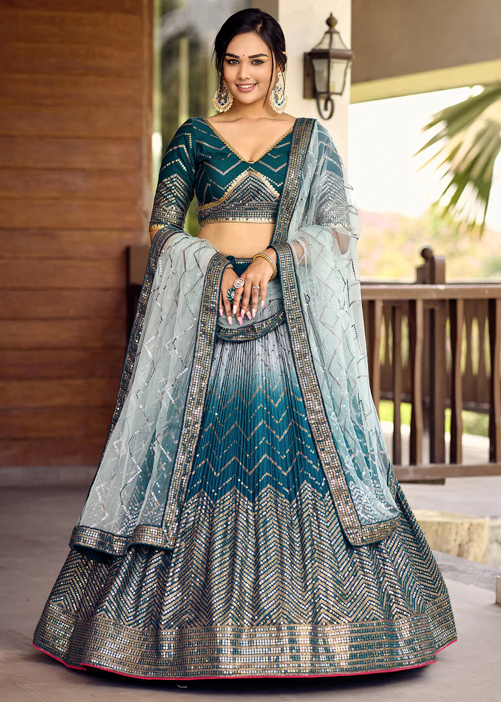 Fabulous Blue Chinnon Embroidered Function Lehenga Choli