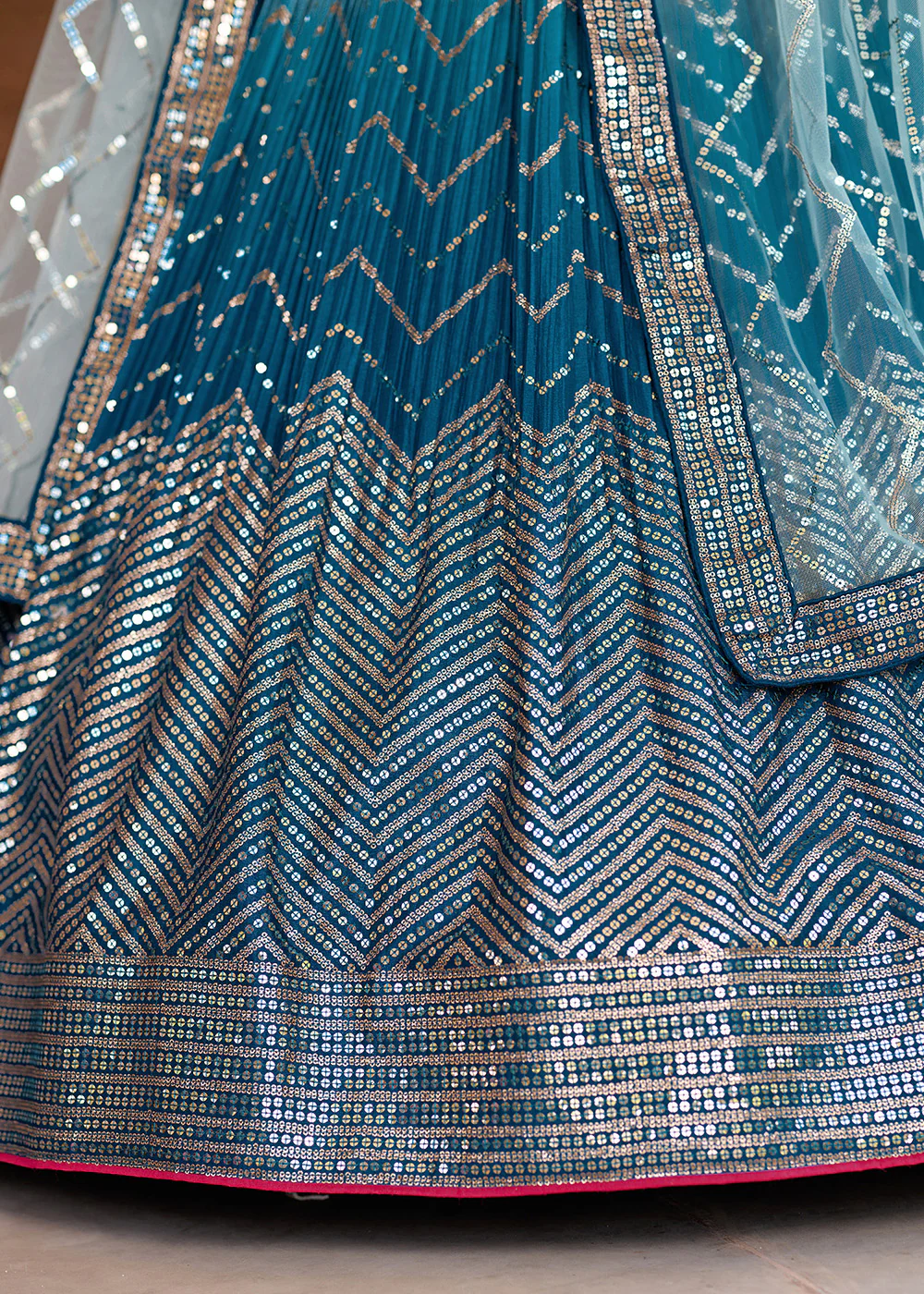 Fabulous Blue Chinnon Embroidered Function Lehenga Choli - Image 10
